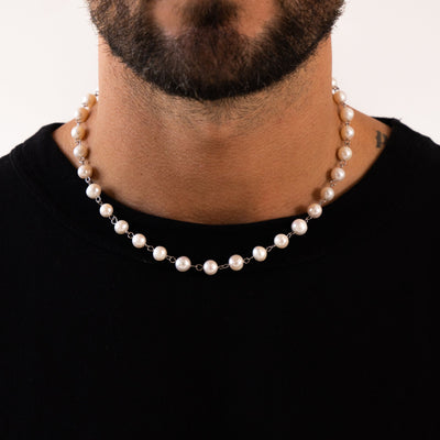 Chained Real Pearl Necklace (Silver)