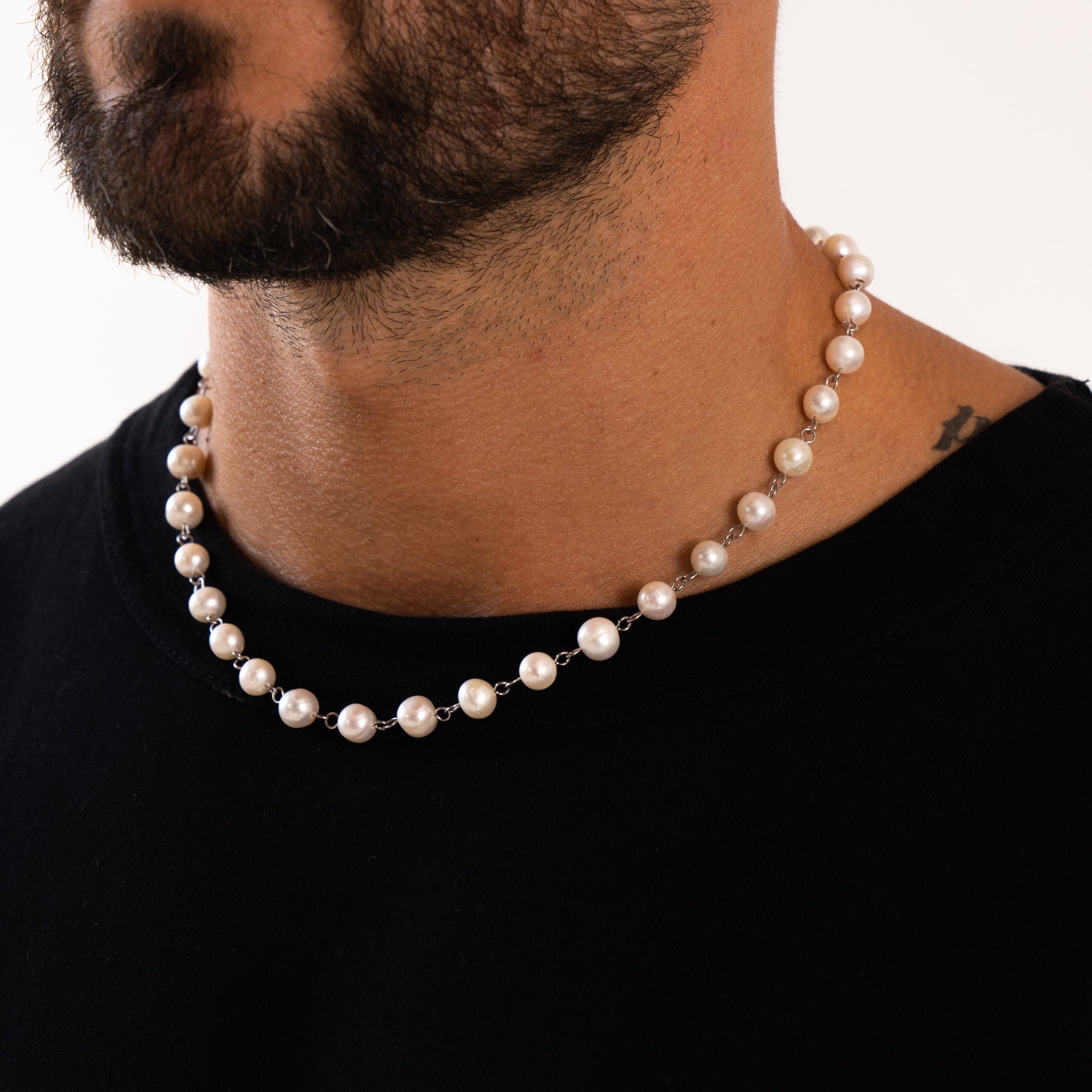 Chained Real Pearl Necklace (Silver)