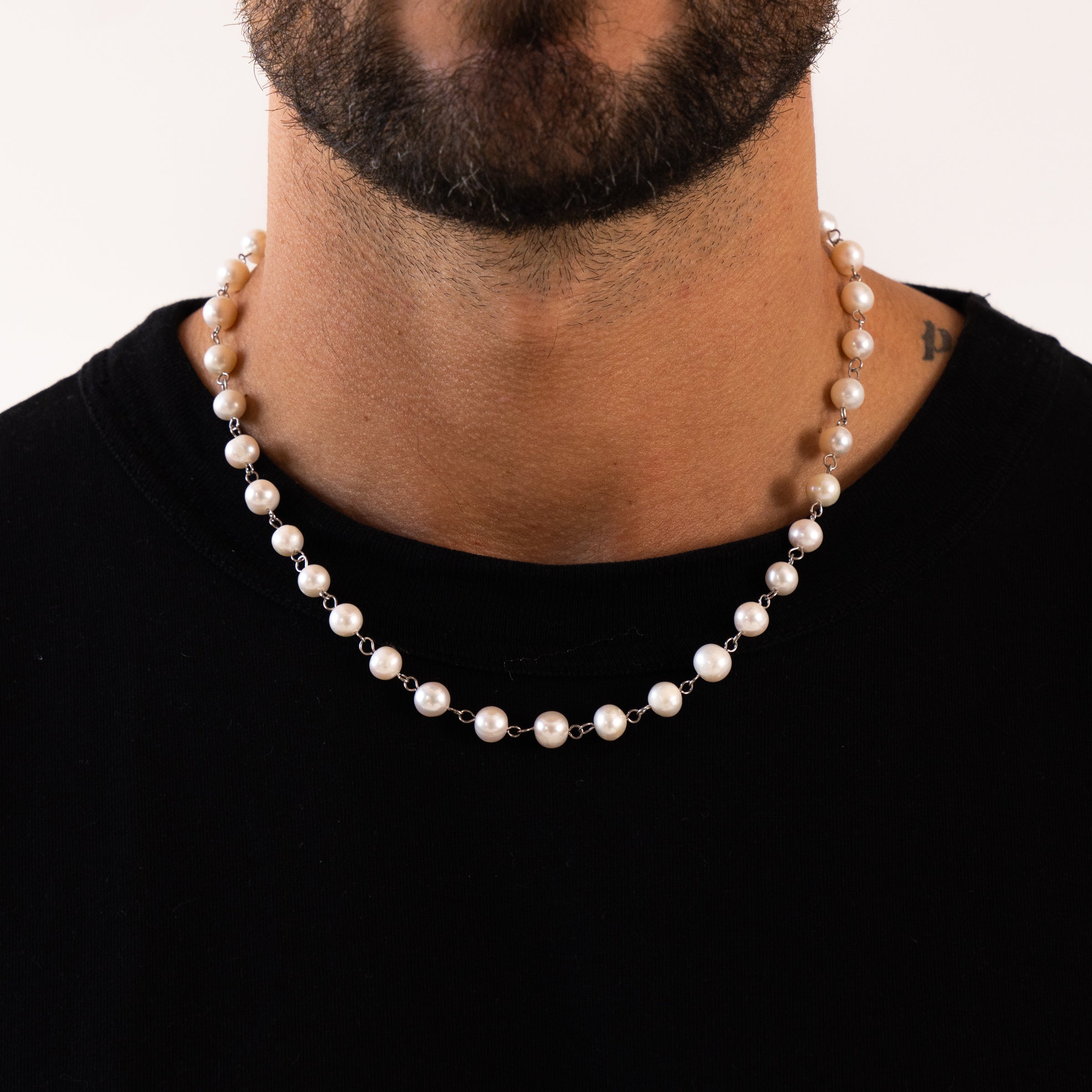 Chained Real Pearl Necklace (Silver)