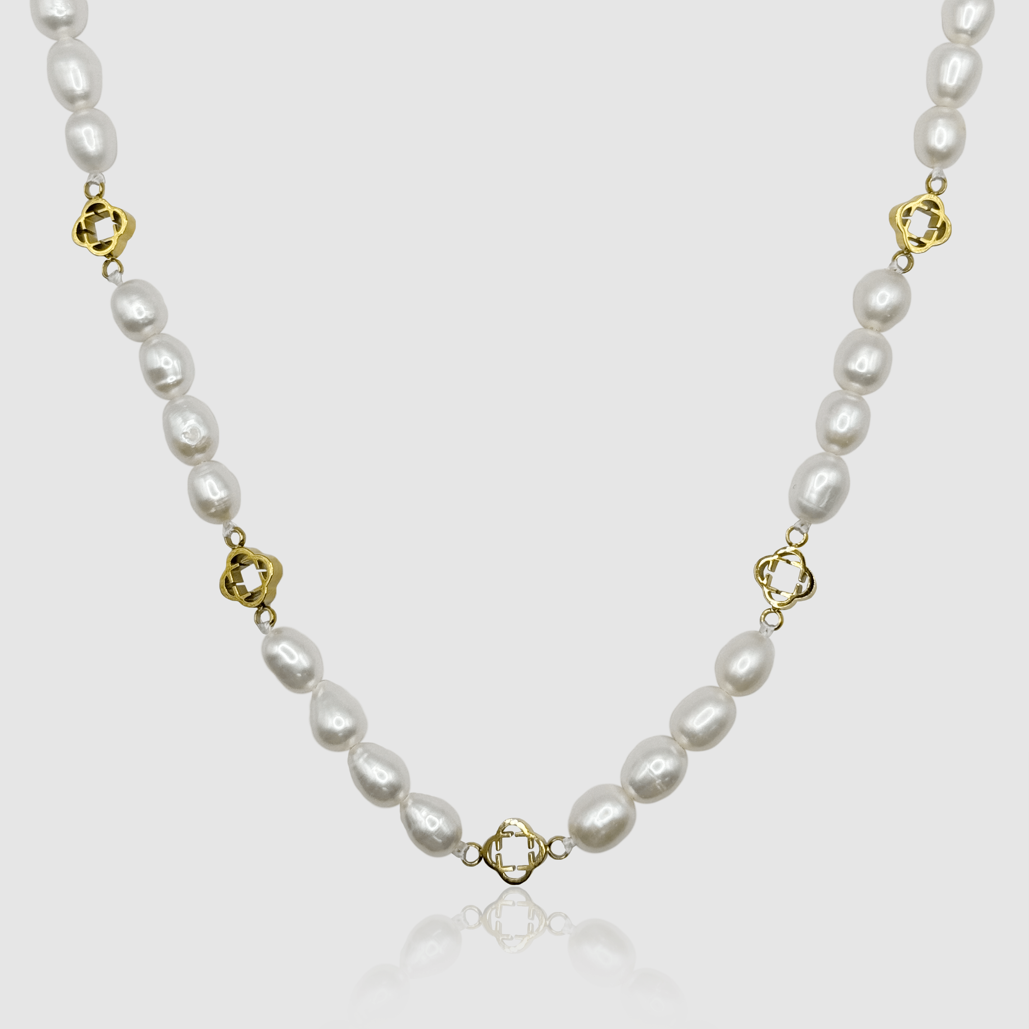 Kløver ægte perle halskæde (guld)
