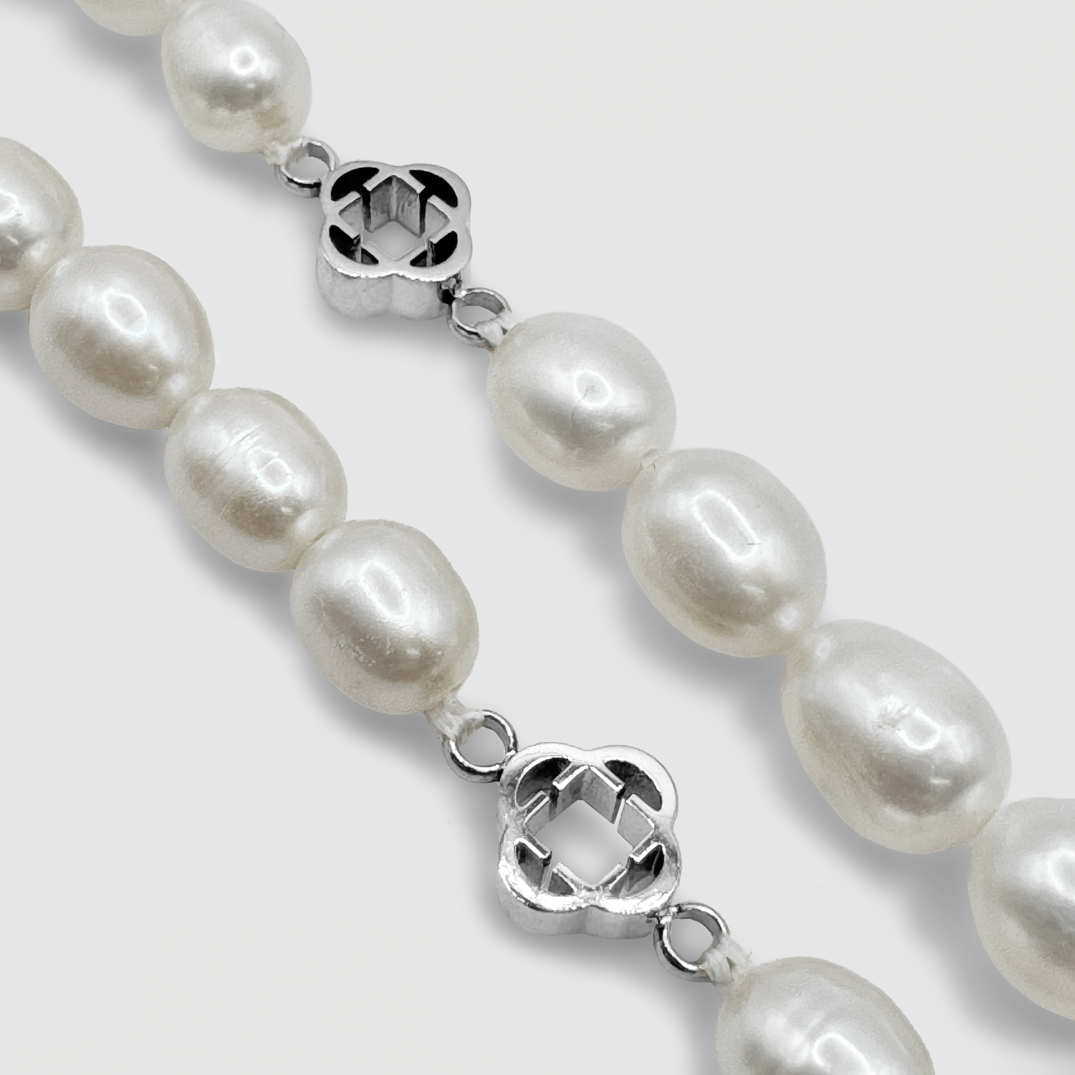 Kløver ægte perle halskæde (sølv)
