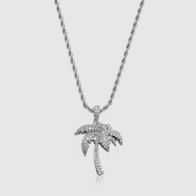 Iced Palm Tree Pendant (Silver)