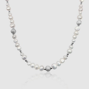 Collana di Perle Vere con Perline Ghiacciate (Argento)