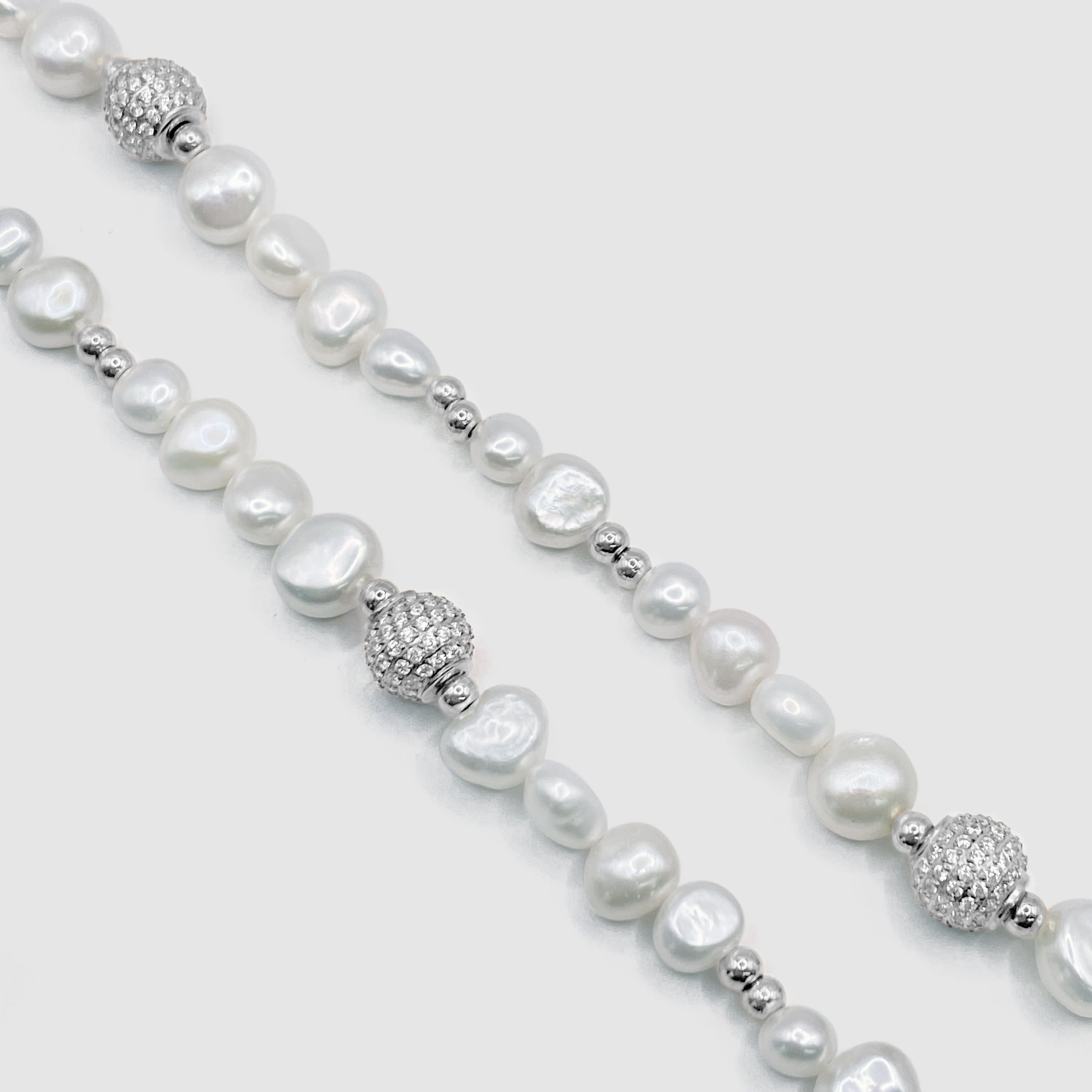 Iced Beaded Real Pearl Necklace (Silver)