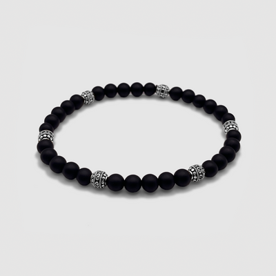 Bracelet en pierre d'onyx mat (argent)