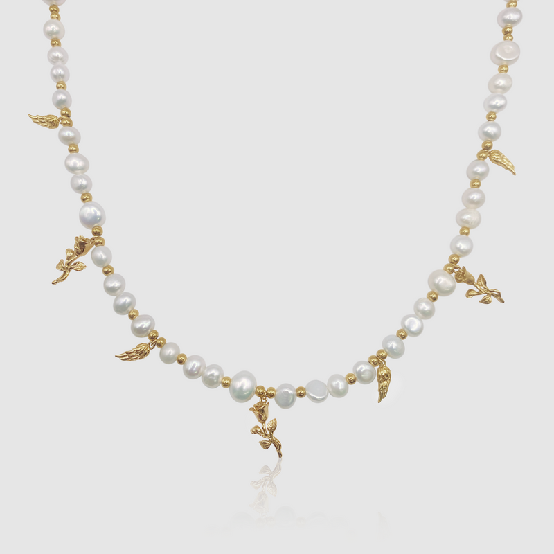 Pendant Real Pearl Necklace (Gold)