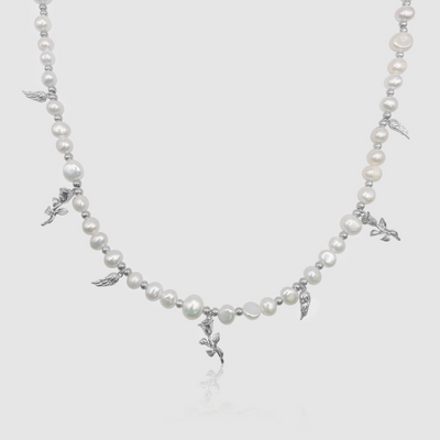 Collier avec pendentif en perles véritables (argent)