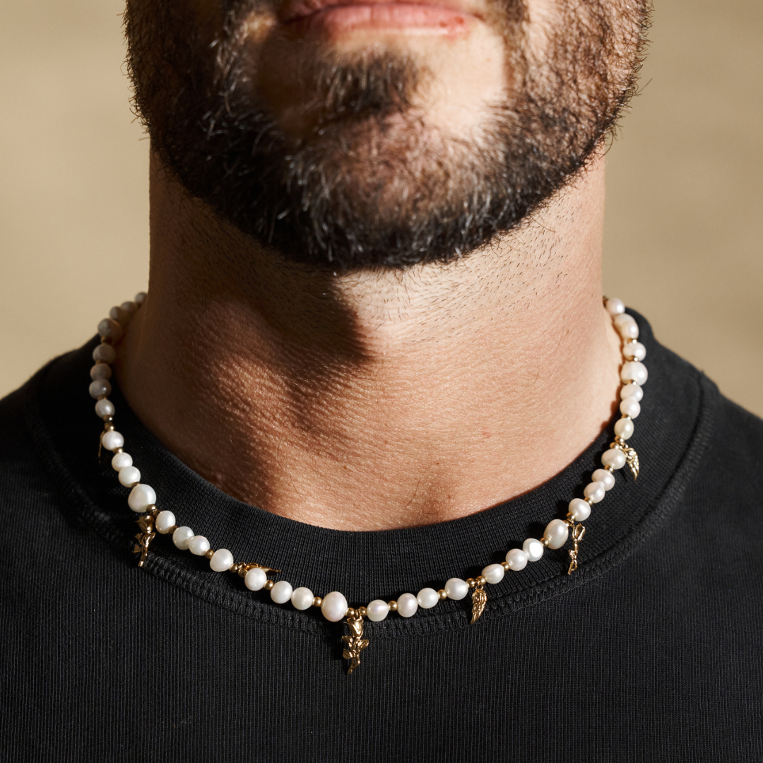Collier avec pendentif en perles véritables (or)
