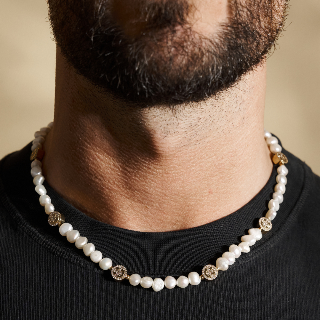 Collier de vraies perles Smiley glacé (or)