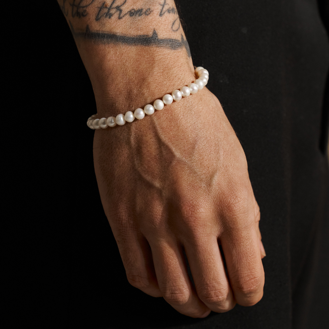 CRAFTD London クラフトロンドン ROUNDED REAL PEARL BRACELET Men's Real Pearl Bracelet (Silver) | CRAFTD London