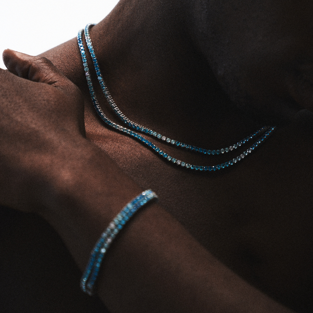ベストセラー♪【CRAFTD London】Blue Tennis Chain Silver 3mm Blue Tennis Chain Necklace 3mm | CRAFTD London