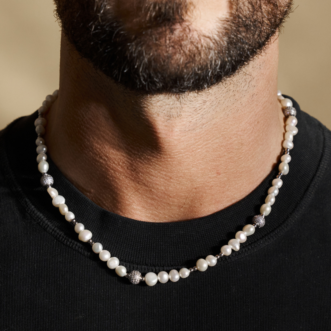 Collana incastonata con perle vere (argento)