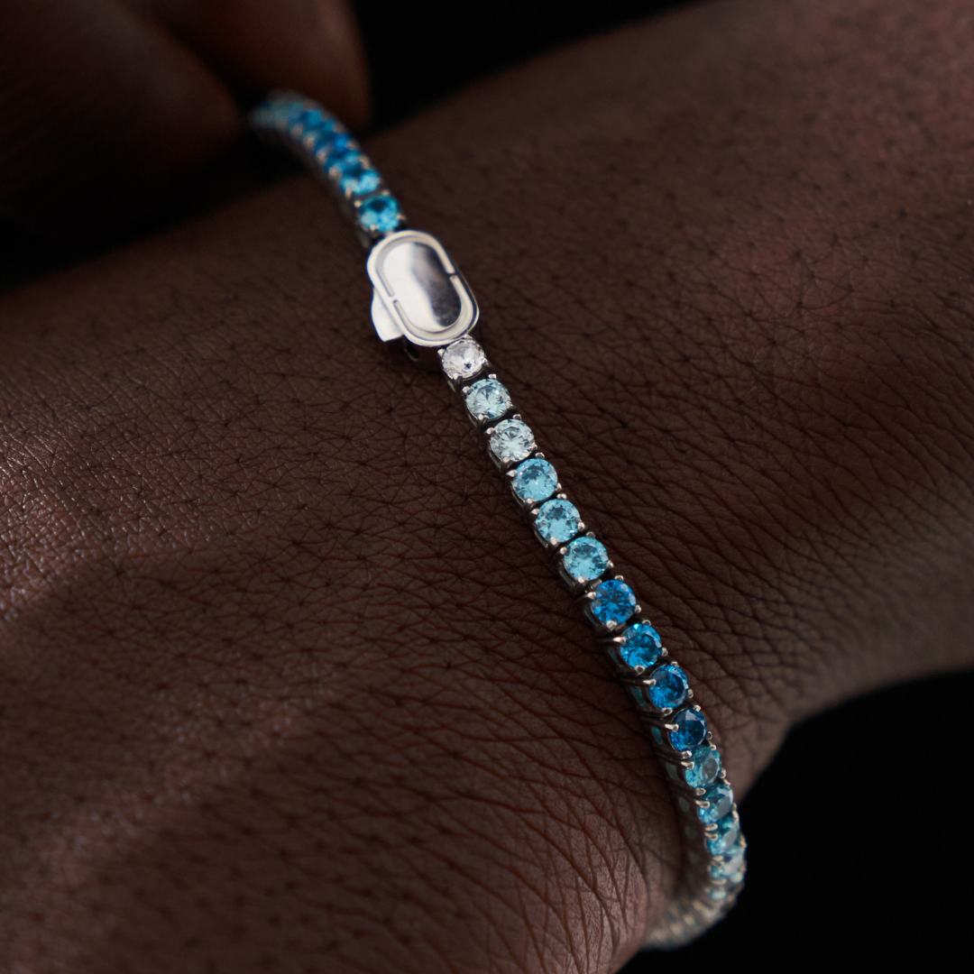 Bracelet Tennis Bleu (Argent) 3mm 