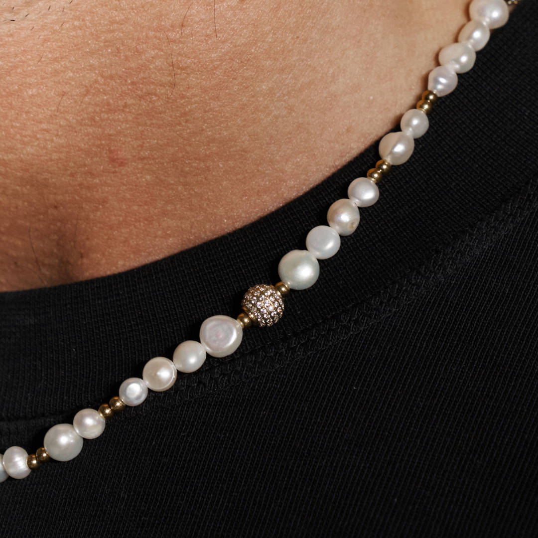 Collier de vraies perles glacées (argent)