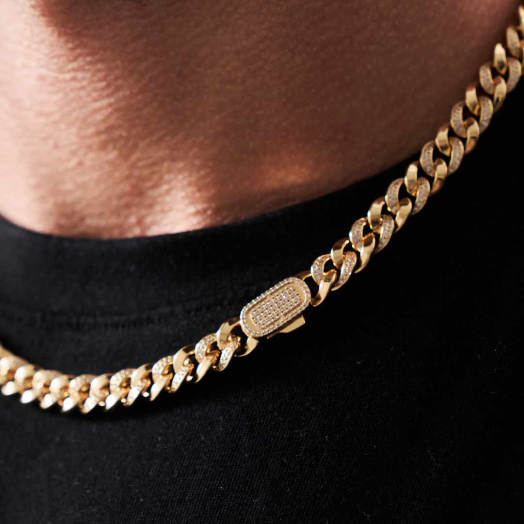 CRAFTD London ネックレス HALF ICED CUBAN 8mm 18Kゴールド 8mm Miami Iced Diamond Cuban Link Chain - 18k Gold | CRAFTD