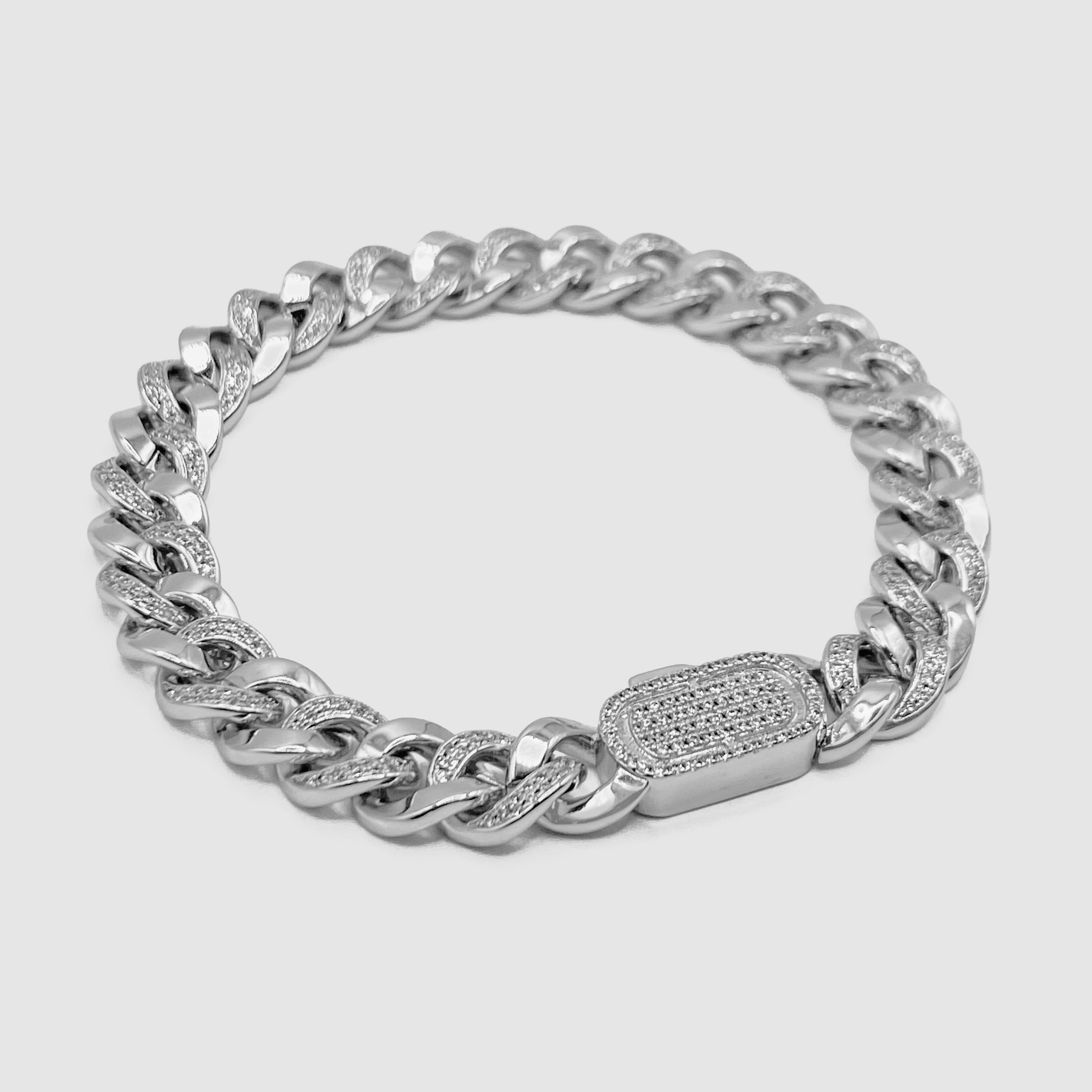 Half Iced Cuban Bracelet (Silver) 8mm