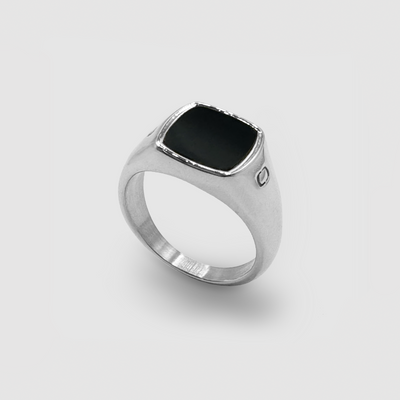 送税込【CRAFTD London】Onyx Squared Stone Signet Ring (2色) Men's Black Onyx Square Stone Ring (Silver)