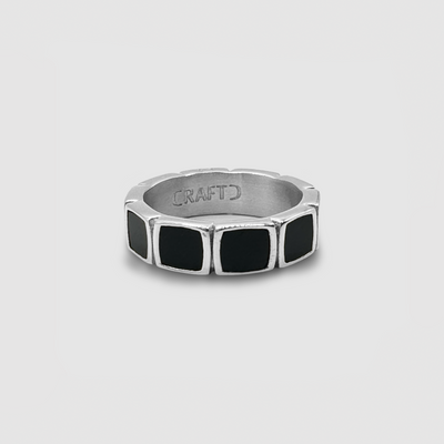 Onyx Stone Band Ring (Silver)